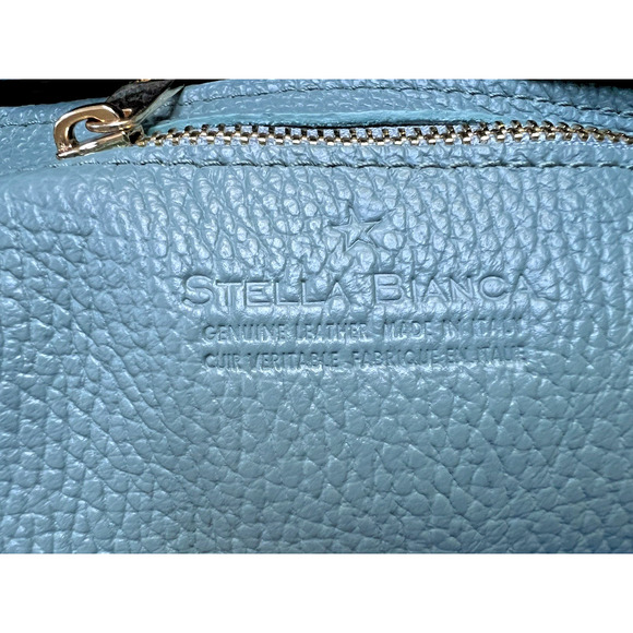 STELLA BIANCA Made In Italy Woven Pebbled Leather adjust Crossbody Handbag Blue - Picture 7 of 16
